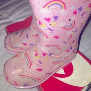 Pink rainbow rain boots